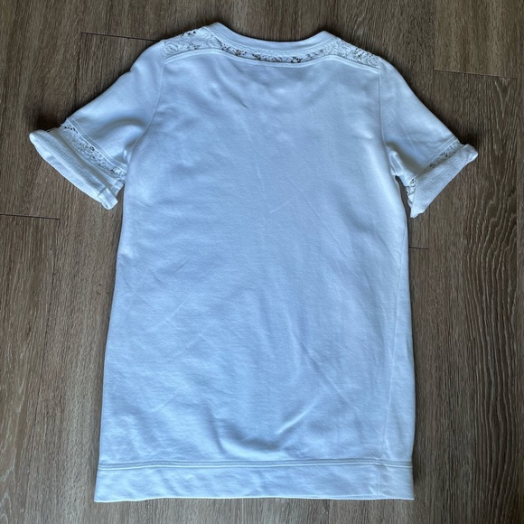 Rebecca Taylor White Short Sleeve Terry Cloth Lace Crew Neck T-Shirt Blouse S - Picture 10 of 15